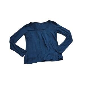 Grace Navy Blue Long Sleeve Scoop Neck Rayon Blend Top Size Large